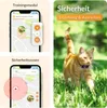Collage showing a cat with a GPS tracker and screenshots of a mobile app interface. Produktbild-Vorschau