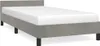 A gray upholstered bed frame with a white mattress. Anteprima dell’immagine prodotto
