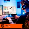 A person wearing headphones is playing a video game on a computer. Podgląd zdjęcia produktu