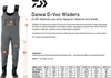 A diagram of waders with a size chart and product description. Voir les images du produit