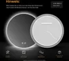 A circular LED mirror is shown from two angles, with informational text and icons at the bottom. Anteprima dell’immagine prodotto