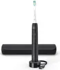 A black electric toothbrush and its charging case are displayed against a white background. Produktbild-Vorschau