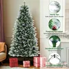 A decorated artificial Christmas tree with gifts underneath, surrounded by marketing text and graphics highlighting its features. Produktbild-Vorschau