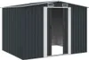 A dark gray metal shed with double doors and ventilation openings on the roof. Produktbild-Vorschau