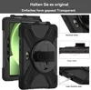A product image showcasing a tablet case with multiple views and feature callouts. Produktbild-Vorschau
