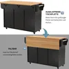 A kitchen island with an extendable countertop shown in two states: extended and folded. Voir les images du produit