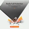 A tablet case is shown from a diagonal angle, with graphics illustrating its protective features. Produktbild-Vorschau