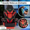 A gaming chair with dimensions highlighted and a person demonstrating ergonomic posture. Náhled obrázku produktu
