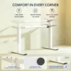 An adjustable standing desk with text overlays highlighting its features. Náhled obrázku produktu
