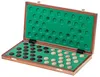 An open wooden checkers board game with pieces on the board. Podgląd zdjęcia produktu