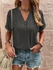 ASKSA Damen T-Shirt V-Ausschnitt Knopf Bluse Sommer Produktbild-Vorschau 2