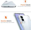 Collage of marketing images showing a clear phone case with text highlighting its features. Produktbild-Vorschau
