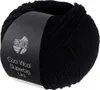 A ball of black yarn with a label. Produktbild-Vorschau