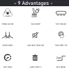 A collage of icons and text describing the advantages of a product, likely a robot vacuum. Produktbild-Vorschau