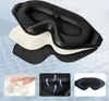 A layered view of a black sleep mask, with close-up insets showing material texture, airflow, and the mask's interior. Anteprima dell’immagine prodotto