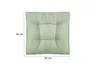 A square green cushion with dimensions indicated by text. Produktbild-Vorschau
