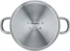The bottom of a stainless steel pot is shown, with brand and product information etched into the surface. Produktbild-Vorschau
