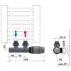 Diagram showing the installation and dimensions of a thermostat connection set for a radiator. Náhled obrázku produktu
