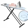 An ironing board with clothes and an iron on it, set against a white background. Produktbild-Vorschau