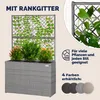 A gray rattan-style planter with a trellis, filled with green and orange plants. The image includes text overlays and color swatches. Anteprima dell’immagine prodotto