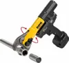 A cordless hydraulic press tool with a battery pack and a metal fitting. Podgląd zdjęcia produktu