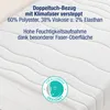 A close-up of a white mattress with text overlays describing its features. Produktbild-Vorschau