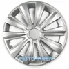 A silver-colored car wheel cover is shown against a white background. Produktbild-Vorschau