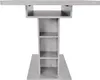 A modern, minimalist table with built-in shelving, presented against a white background. Produktbild-Vorschau