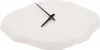 A white, irregularly shaped clock with black hands is shown against a white background. Voir les images du produit