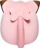 A close-up view of the back of a pink plush toy with brown ear tips and a bow detail. Voir les images du produit
