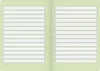 An open notebook with lined pages on a light green background. Produktbild-Vorschau