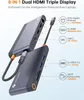 A product shot of a USB-C docking station with feature callouts. Produktbild-Vorschau