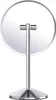 A silver makeup mirror with a stand on a white background. Produktbild-Vorschau