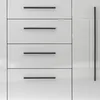 A close-up shot of a white cabinet with black handles. Produktbild-Vorschau