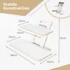A diagram showing the dimensions of a white wooden desk riser, with text indicating its features. Produktbild-Vorschau