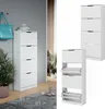 A collage of white shoe cabinets in different settings. Produktbild-Vorschau