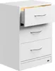 A white nightstand with three drawers, one of which is partially open, against a white background. Produktbild-Vorschau