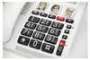 A close-up view of a white corded phone with large buttons and photo frames for speed dial. Náhled obrázku produktu