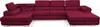 A large, deep red sectional sofa, arranged in a U-shape, is displayed against a white background. The sofa has multiple cushions and appears to have storage compartments beneath the seats. Produktbild-Vorschau