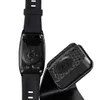 The back of a smartwatch and its charging dock are shown against a white background. Produktbild-Vorschau