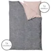 A folded duvet and pillowcase set, with size labels. Produktbild-Vorschau
