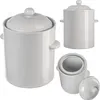A collage of a white ceramic fermentation pot with handles and a lid, shown from different angles. Podgląd zdjęcia produktu