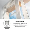 A close-up view of a white window frame with a handle, with the sky visible through the open window. Text and icons describing 'Intelligent Open Window Detection' are present below. Náhled obrázku produktu