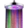 A close-up view of a modern LED shower head with water flowing and changing colors. Produktbild-Vorschau