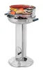 A stainless steel charcoal grill with food on the grate, shown on a white background. Produktbild-Vorschau