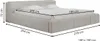 A beige upholstered bed with dimensions indicated by measurement lines and text. Produktbild-Vorschau