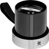 A close-up studio shot of a black and silver portable blender. Voir les images du produit