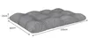 A gray tufted floor cushion with dimensions indicated by measurement lines. Produktbild-Vorschau