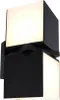 A black, modern outdoor wall light with two illuminated cube-shaped lamps. Anteprima dell’immagine prodotto