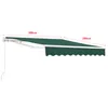 A dark green retractable awning is shown extended. Produktbild-Vorschau